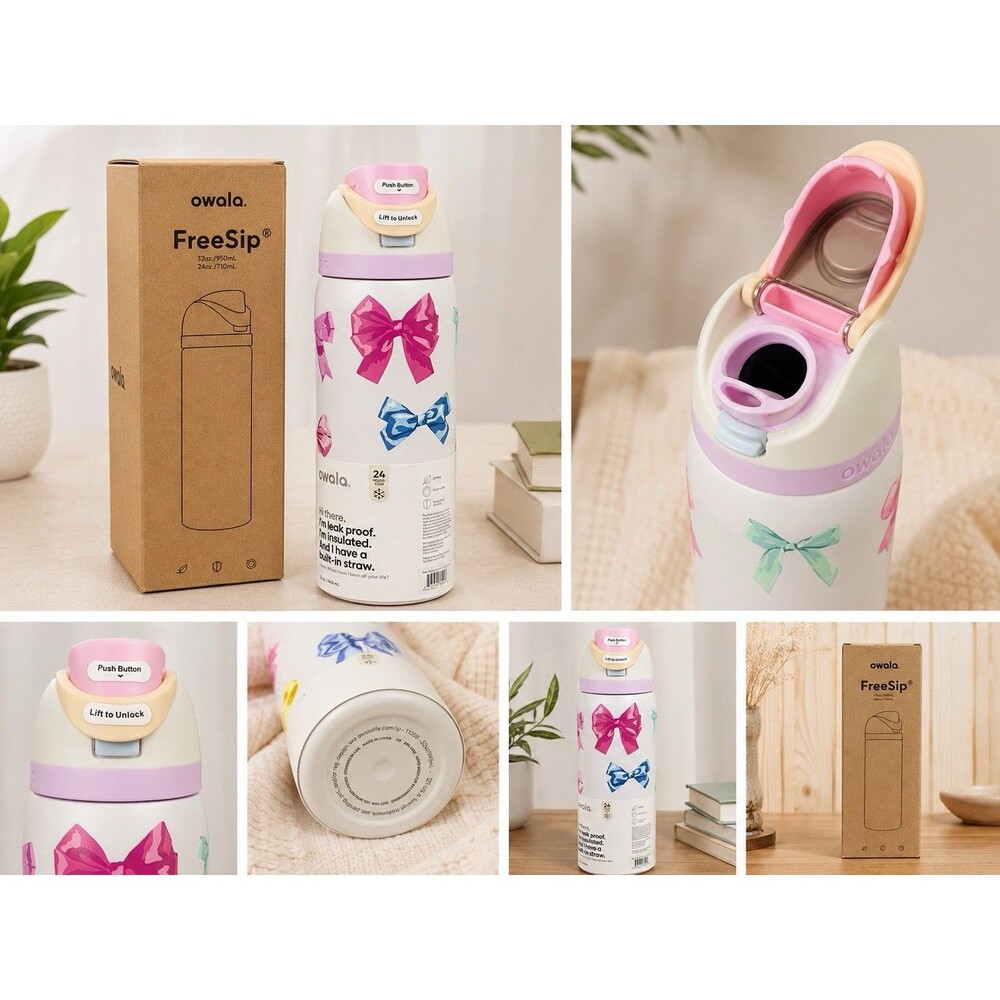 32oz Owala "Girlhood"-Free Sip Limited Edition UO Exclusive Multicolor  Bows